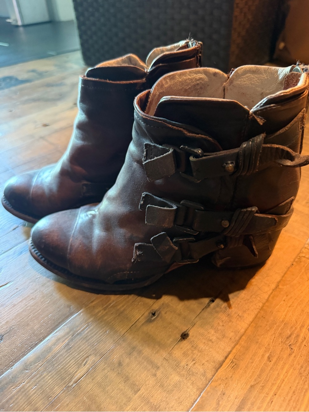 Freebird by Steven Brown Leather Ankle Booties with Buckle Straps